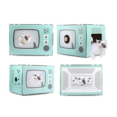 Kedi Evi Scratcher Retro TV Şekli Scratch Pad ile Kedi Salonu Oluklu Mukavva Mağara Yatak Scratcher