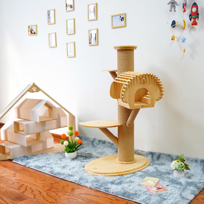 Tırmanma Direkleri ile 123cm Büyük Masif Ahşap Kedi Tırmanma Ağacı Kedi Etkinlik Kulesi
