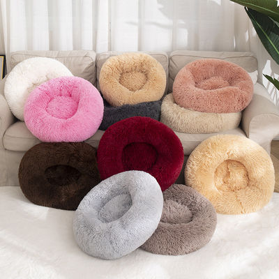 Yüksek Kaliteli Sıcak Peluş Pet Yatak Lüks Ultra Yumuşak Kabarık Donut Sarılma Kediler Köpekler Yuva Faux Kürk Köpek Sakinleştirici Yatak