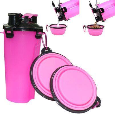 2 Katlanabilir Silikon Kase ile 350ml Açık Taşınabilir Pet Su Şişesi Dispenseri