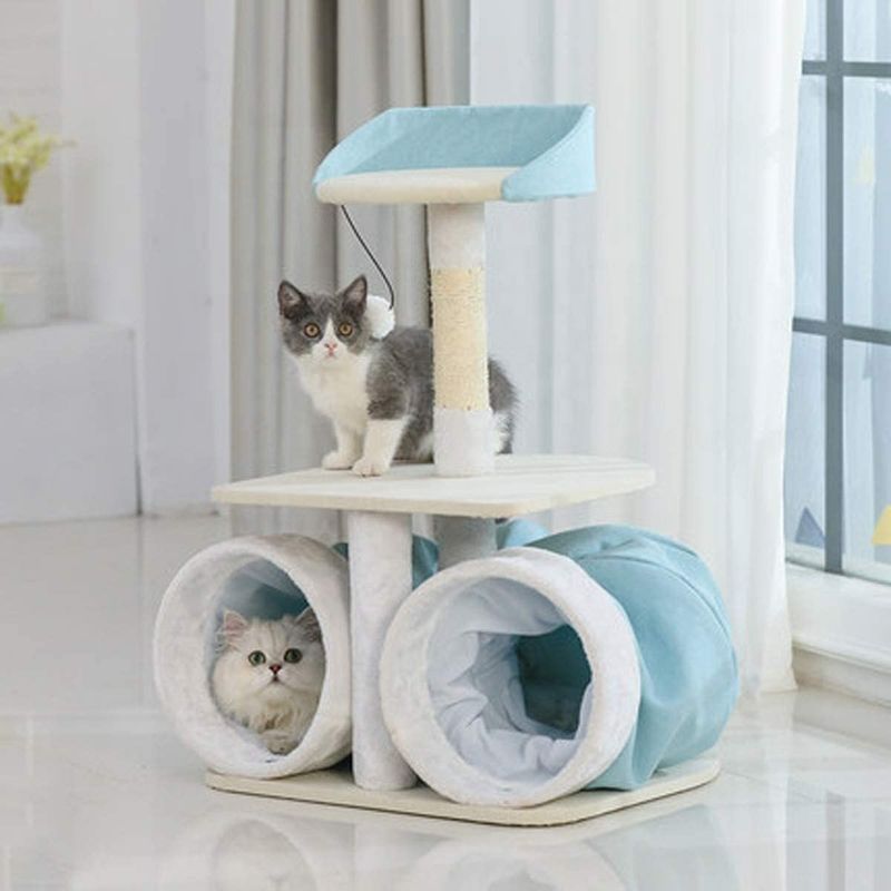 Peluş Kedi Tırmanma Ağacı Çerçevesi Tünel Oyuncak Lüks Scratcher Ağaç Yataklı Atlama Platformu