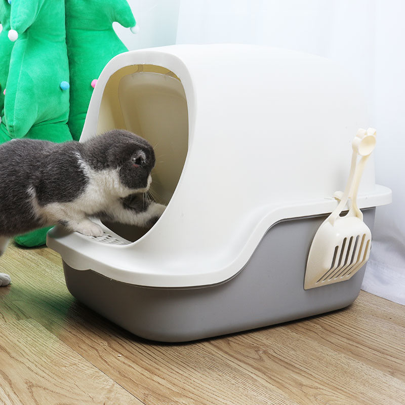 Kürekli Tamamen Kapalı Kedi Kumu Tavası Suya Dayanıklı Kapşonlu Kedi Kumu Kutusu