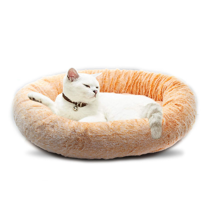 Orta Küçük Köpekler için Donut Kedi Yatak Faux Kürk Köpek Yatağı Kendinden Isınma Sarılın Pet Yatak Lüks Mat