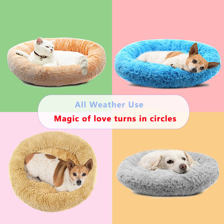 Orta Küçük Köpekler için Donut Kedi Yatak Faux Kürk Köpek Yatağı Kendinden Isınma Sarılın Pet Yatak Lüks Mat