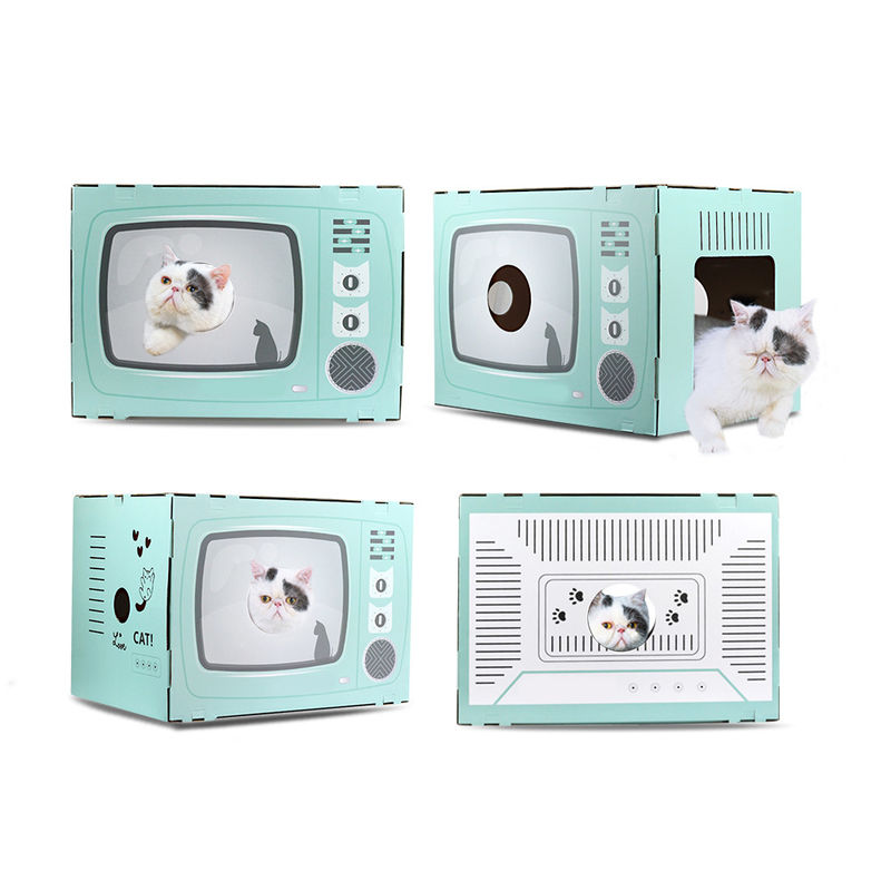 Kedi Evi Scratcher Retro TV Şekli Scratch Pad ile Kedi Salonu Oluklu Mukavva Mağara Yatak Scratcher