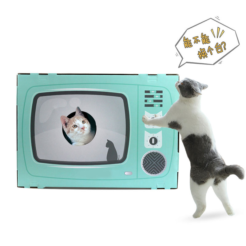 Kedi Evi Scratcher Retro TV Şekli Scratch Pad ile Kedi Salonu Oluklu Mukavva Mağara Yatak Scratcher