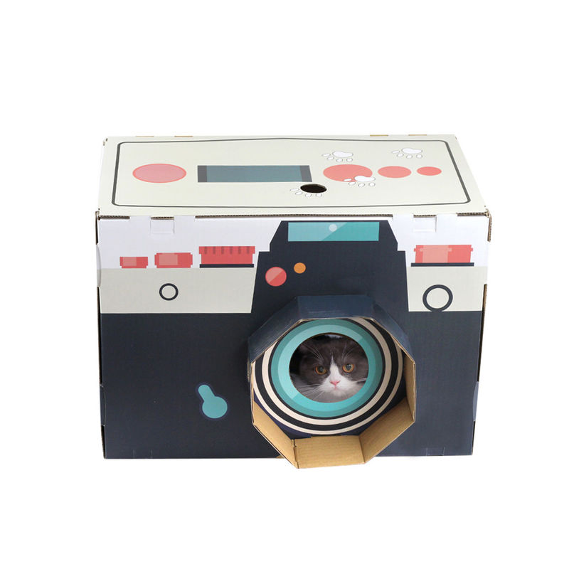 Kedi Evi Scratcher Retro Kamera Şekli Scratch Pad ile Kedi Salonu Oluklu Mukavva Mağara Yatak Scratcher