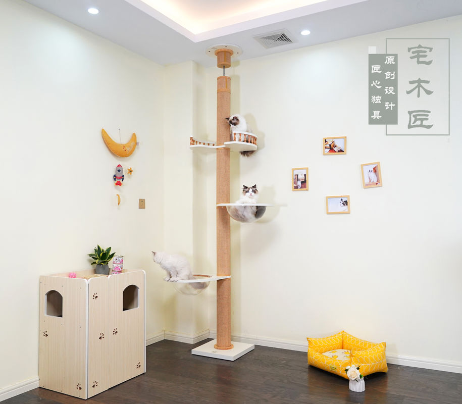 Büyük Ahşap Kedi Ağaç Tabanından Tavana Tırmanma Oyun Evi 82*40*87cm