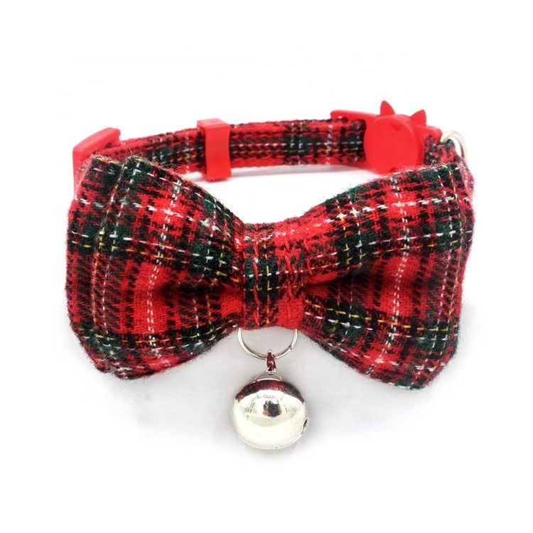 İskoç Tartan Papyon Kedi Yaka Emniyet Tokası Çan Pamuklu Genişlik Ayarlı 13-22cm