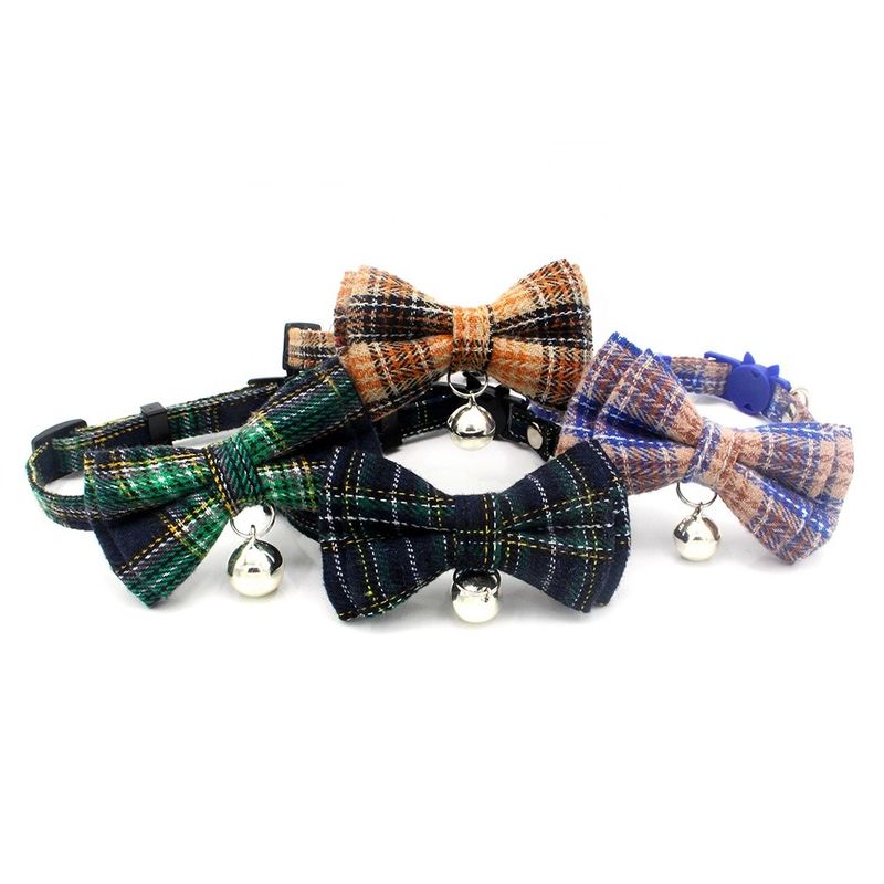 İskoç Tartan Papyon Kedi Yaka Emniyet Tokası Çan Pamuklu Genişlik Ayarlı 13-22cm