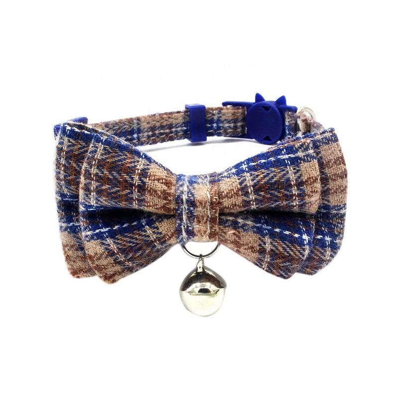 İskoç Tartan Papyon Kedi Yaka Emniyet Tokası Çan Pamuklu Genişlik Ayarlı 13-22cm