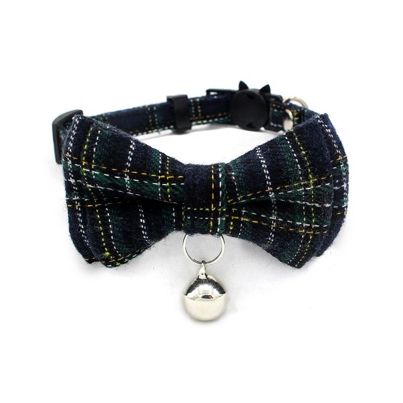 İskoç Tartan Papyon Kedi Yaka Emniyet Tokası Çan Pamuklu Genişlik Ayarlı 13-22cm