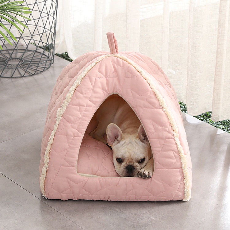 Peluş Pet Çadır Fermuarlı Ayrılabilir Mat Köpek Yatağı Kaymaz Alt Igloo Kedi Evi Kulübesi