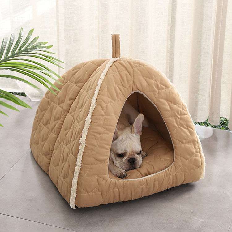 Peluş Pet Çadır Fermuarlı Ayrılabilir Mat Köpek Yatağı Kaymaz Alt Igloo Kedi Evi Kulübesi