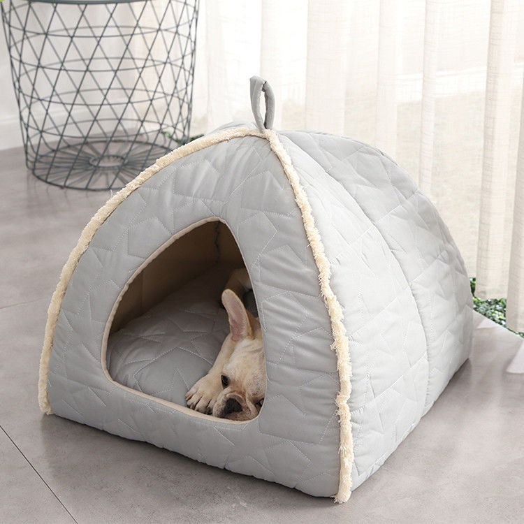 Peluş Pet Çadır Fermuarlı Ayrılabilir Mat Köpek Yatağı Kaymaz Alt Igloo Kedi Evi Kulübesi