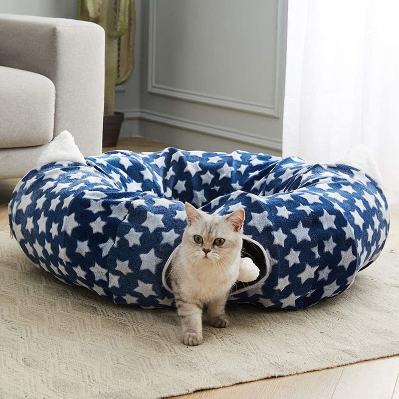 Eğlenceli Kedi Tüneli Yataklı Merkezi Mat Köpek Katlanabilir Pet Kittens Köpek Yavrusu İçin Eğlenceli Top ile Katlanabilir