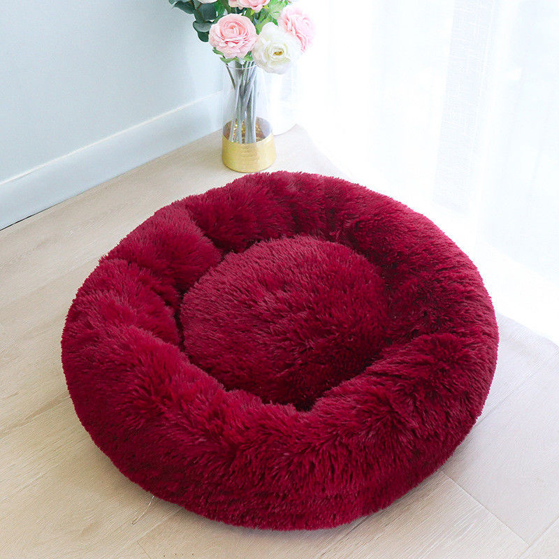 Yüksek Kaliteli Sıcak Peluş Pet Yatak Lüks Ultra Yumuşak Kabarık Donut Sarılma Kediler Köpekler Yuva Faux Kürk Köpek Sakinleştirici Yatak