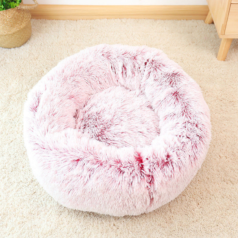 Yüksek Kaliteli Sıcak Peluş Pet Yatak Lüks Ultra Yumuşak Kabarık Donut Sarılma Kediler Köpekler Yuva Faux Kürk Köpek Sakinleştirici Yatak