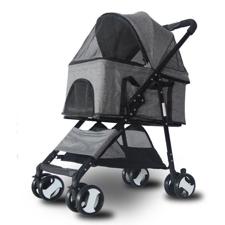 Lüks Katlanır Açık Ayrılabilir Pet Taşıyıcı Arabası 600D Keten 36KG