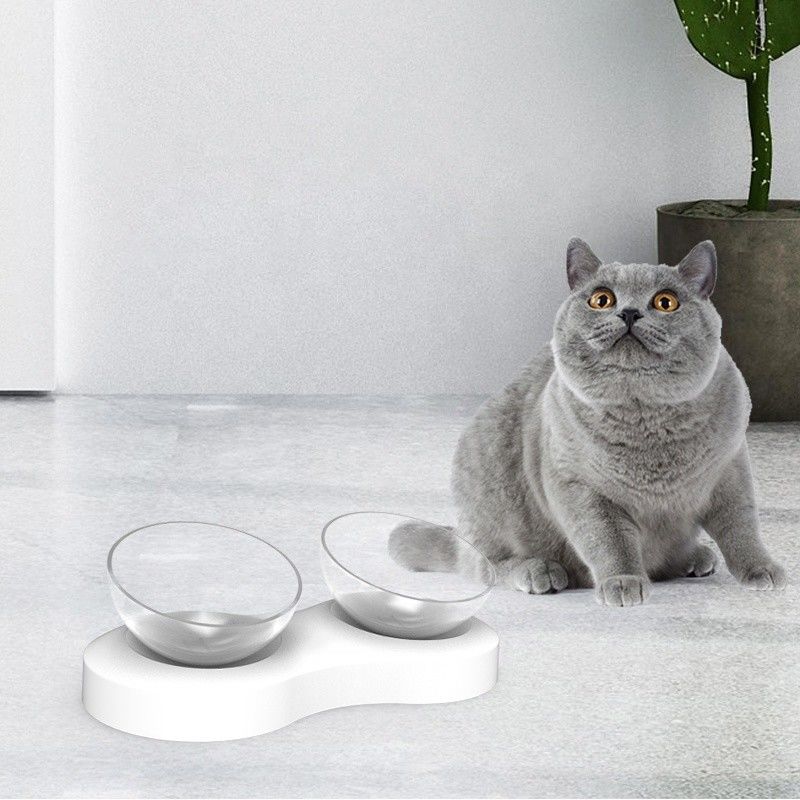 Yüksek Çift Kedi Maması Kaseleri Küçük Hayvanlar İçin Komik 32.3*16.5*9.5cm