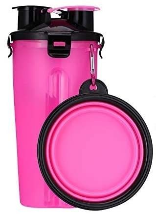 2 Katlanabilir Silikon Kase ile 350ml Açık Taşınabilir Pet Su Şişesi Dispenseri