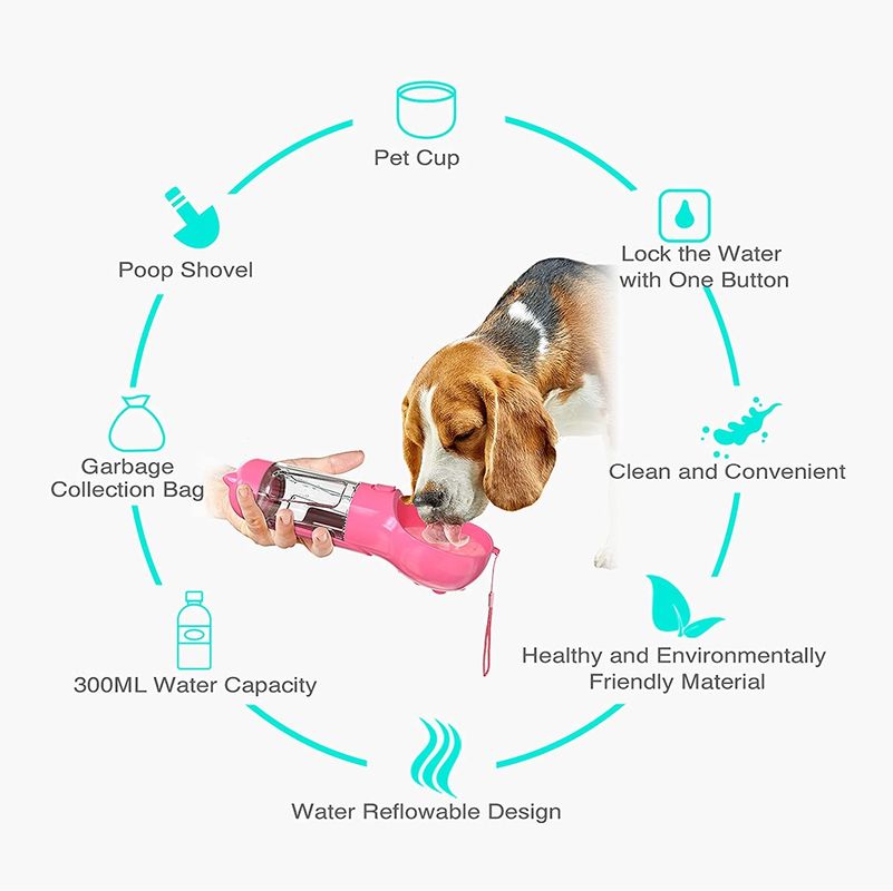 Plastik Outdoor Köpekler Seyahat Su Şişesi 300ML