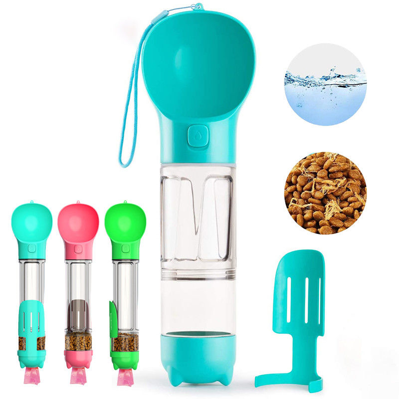 500ml Taşınabilir Pet Su Şişesi Kasesi 2&amp;#39;si 1 Arada Yemek Kutusu Poop Torbası ve Kepçe ile