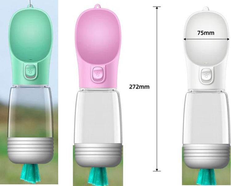 Açık Havada Taşınabilir Pet Köpekler Seyahat Su Şişesi 350ml OEM, B Poop Çanta Dispenseri ile